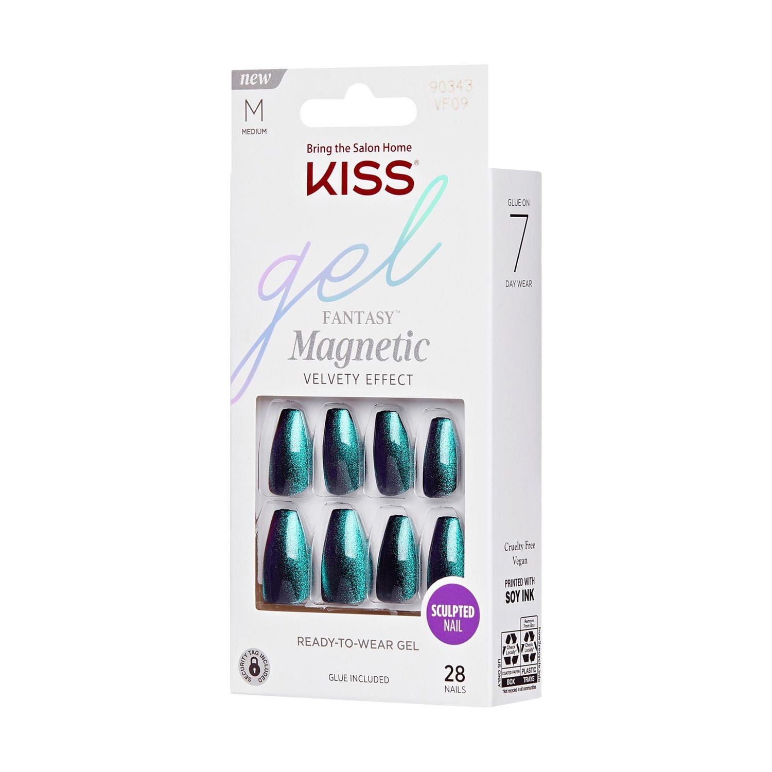 KISS Gel Fantasy Magnetic - Fake Nails - Chameleon - Coffin - Medium - 28 count, KISS Gel Fantasy Magnetic