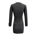 thumbnail image 5 of JGGSPWM Women's Ribbed Knit Mini Dress Zipper Front Long Sleeves Casual Pure Color Hip Dresses Black 2XL, 5 of 5