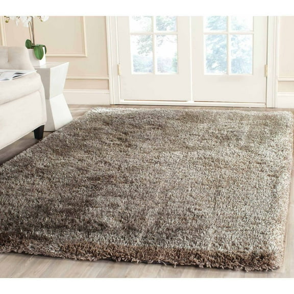 SAFAVIEH Evangeline Solid South Beach Polyester Shag Area Rug, Silver, 5' x 8'