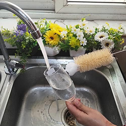 Stainless Steel Soda Bottle Cleaning Brush in Natural Boar Bristle Wool Tip Long Handle, Flexible Bendable Thick Wire Cleaner for Narrow Neck Water Baby Bottles Straw Pipe Tube Flask (Big)