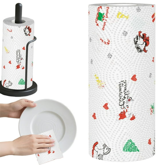 Christmas Paper Towels Kitchen Paper Hand Towels: 1 Rolls Disposable Christmas Print Paper Towel Rolls, Highly Absorbent Hand Towels for Holiday Kitchen Resturant