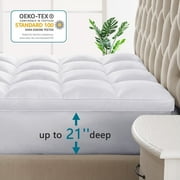 INGALIK Plush Soft Mattress Topper, Queen, 400TC Extra Thick Breathable Pad, Cooling Technology, Pressure Relief, 8-21 Deep Elastic Pocket, White