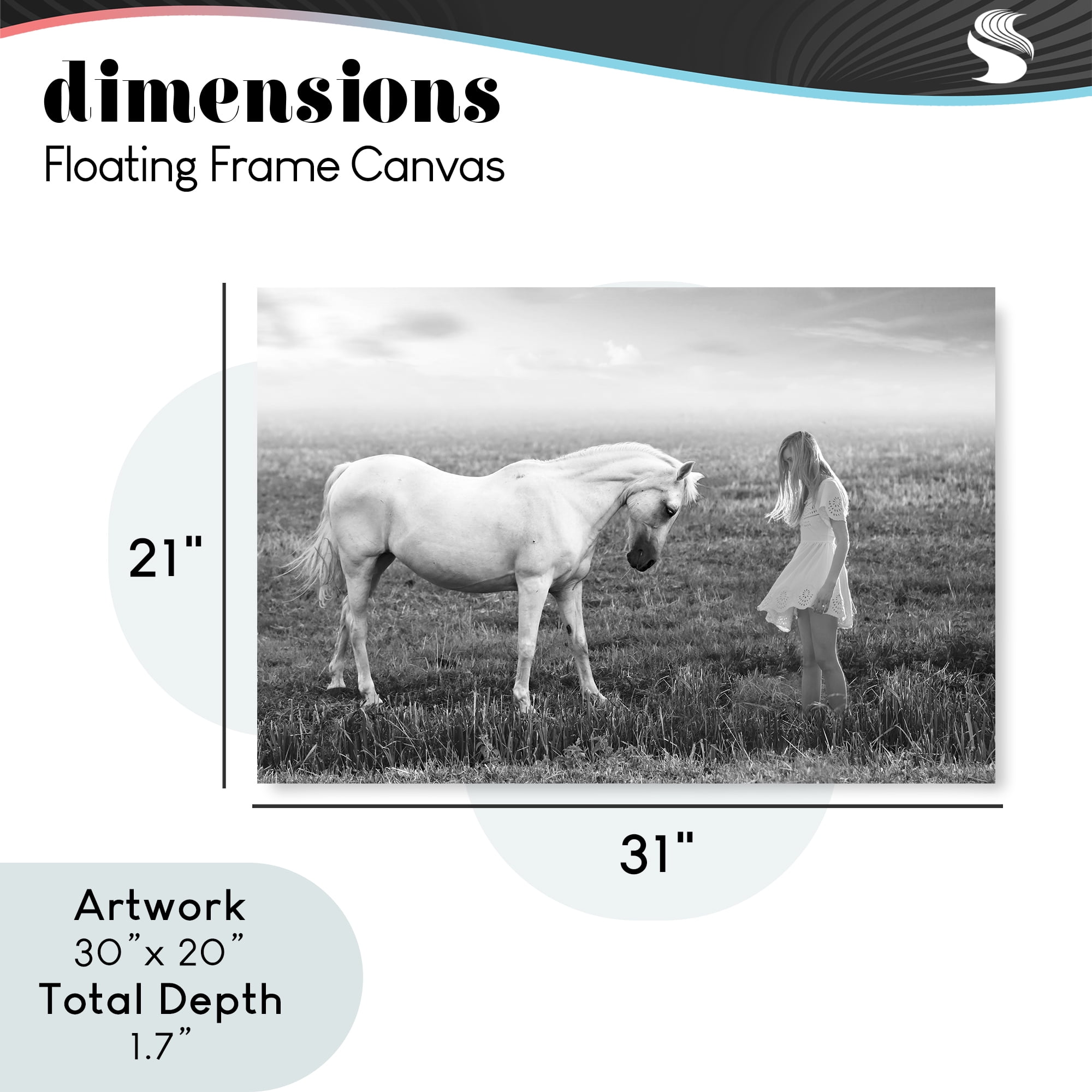 Her White Horse Gray Framed Floater Canvas Wall Art, design by Ata Alishahi