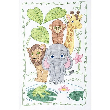 Stamped White Quilt Crib Top, 40" x 60", Jungle