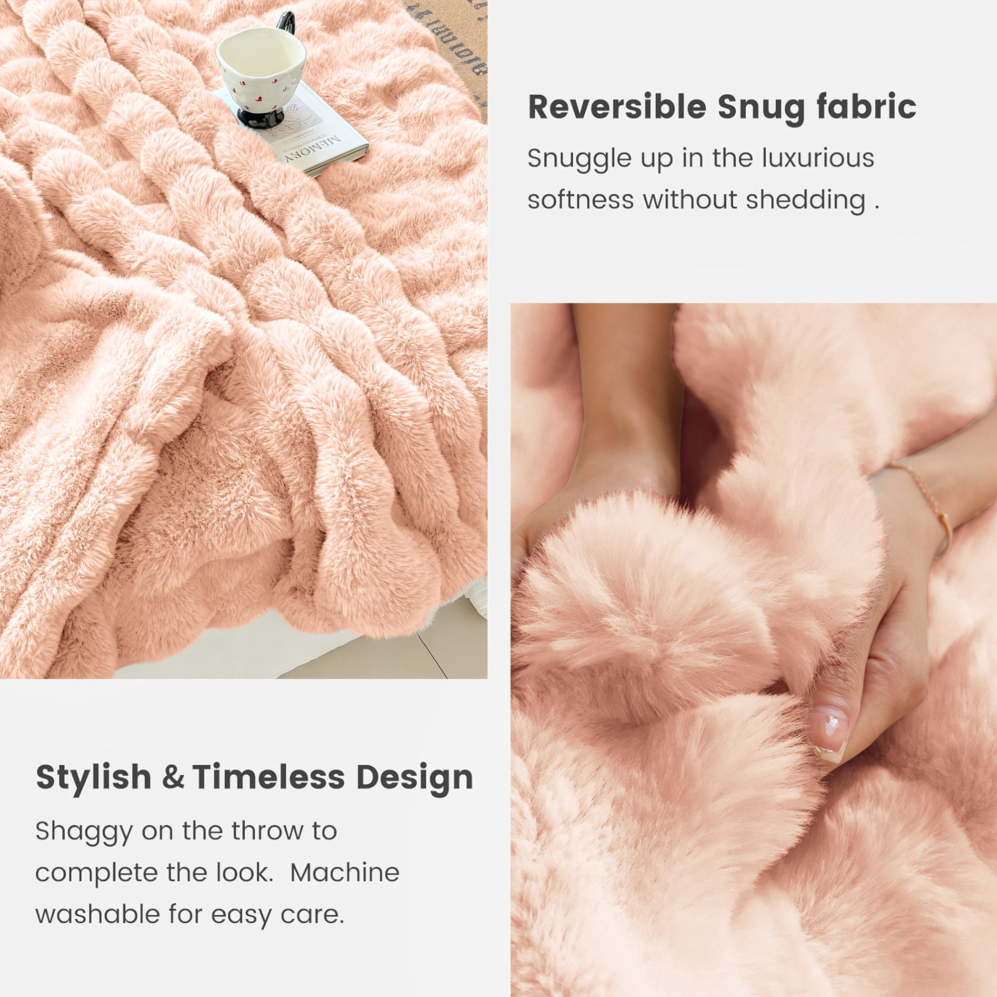 Sanmadrola Throw Blanket Faux Fur for Couch, Fuzzy Soft Plush Thick Bubble Blanket for Sofa Bedroom Living Room 60''x 80'' Pink