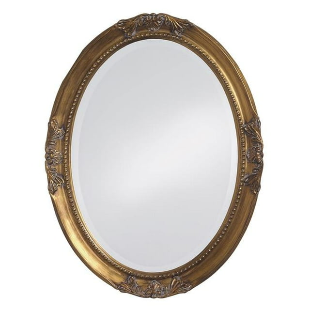 HomeRoots 383720 Oval Antique Gold Finish Mirror with Beaded Textured Frame