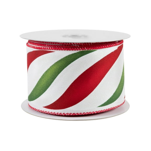 Candy Cane Swirl Christmas Ribbon - 2 1/2" x 10 Yards, Red, Green & White, Wired Edge, Wreath, Gift Wrap, Garland, Swag, Garland, Bows, Boxing Day
