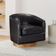 thumbnail image 6 of Pemberly Row Brown Faux Leather Wood Base Barrel Swivel Chair, 6 of 8