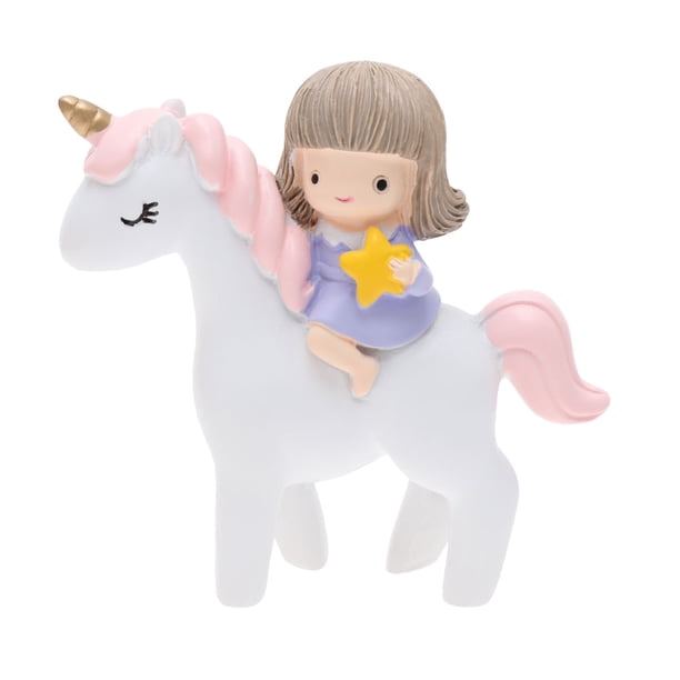 Figurita de niña y unicornio Adorable resina Adornos de escritorio Festival Decoración Niños Regalo (Rosa)