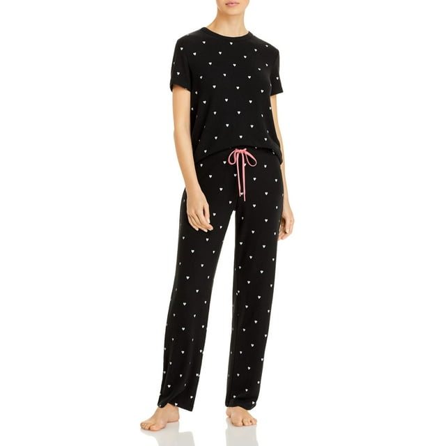 Aqua Ensemble Pyjama Imprimé Coeur pour Femme Noir, X-Small