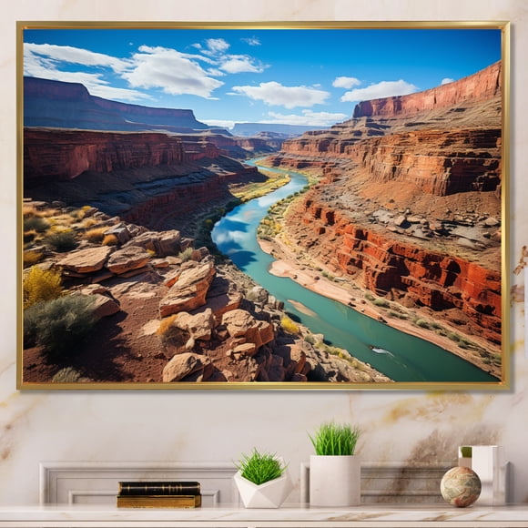 Designart usa Oversized framed wall art decor, Usa framed wall Art, Grand Canyon Majesty in the USA , Brown Traditional Gold framed wall art, 20x12 inches Gold Frame