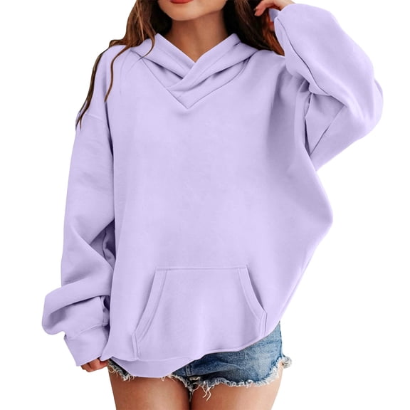 BLVB Boys Girls Oversized Hoodies Fleece Pullover Casual Loose Sweatshirts Teen Kids Fall Winter Outfits Clothes(Purple,15-16 Years)