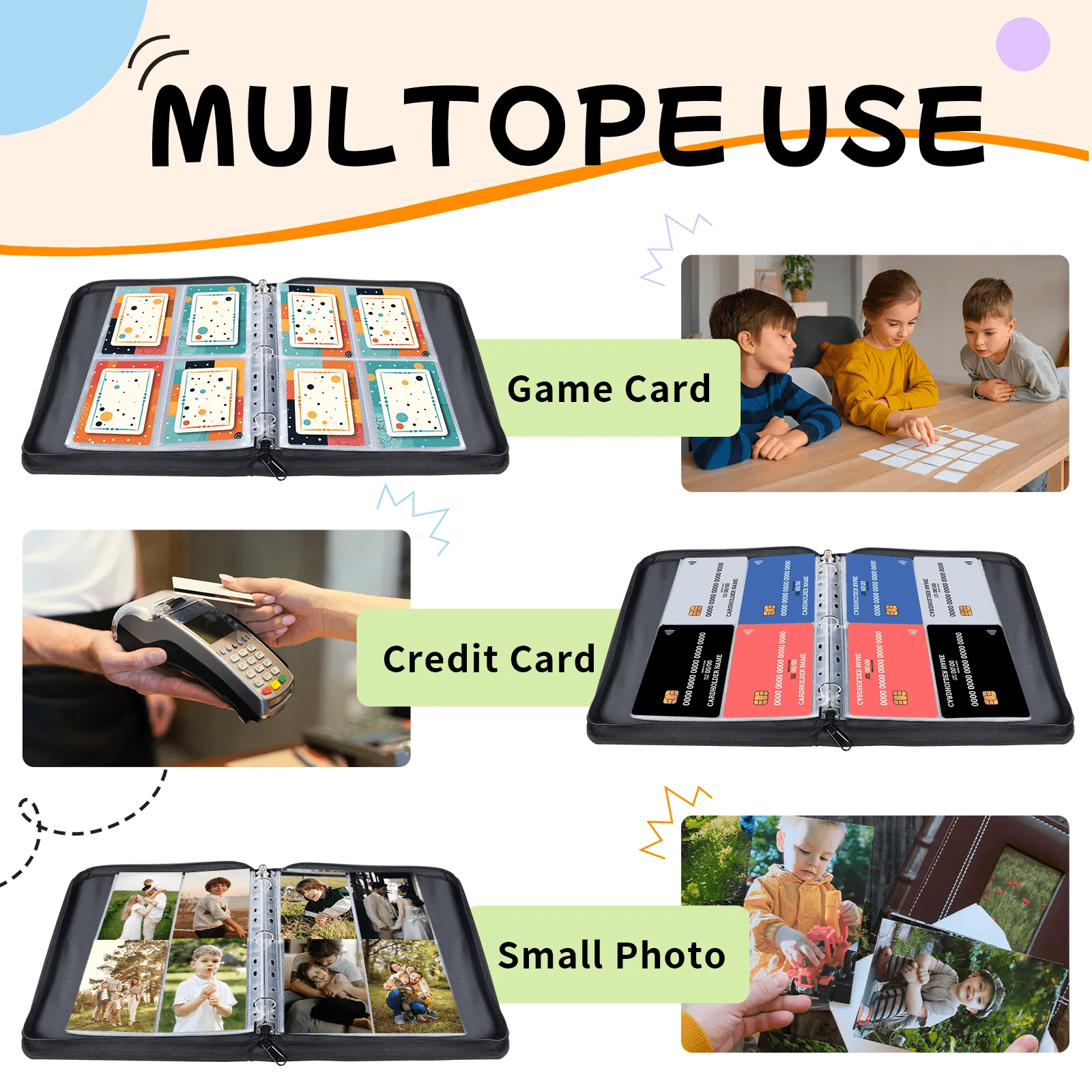 400 Pocket Baseball Card Binder with 50 Sleeves, 4 Pocket PU Leather Trading Card Binder for Sports Game Cards Collector Album