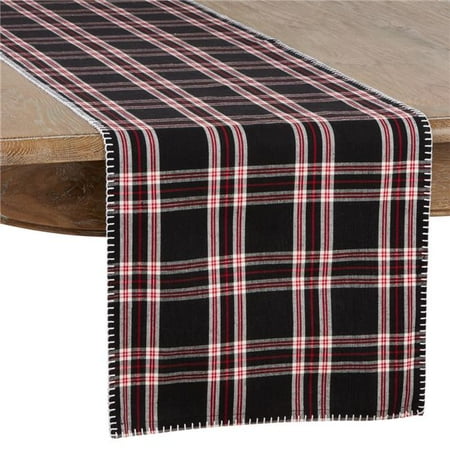 

Saro Lifestyle 4112.BK1672B 16 x 72 in. Plaid Whipstitch Design Table Runner Black