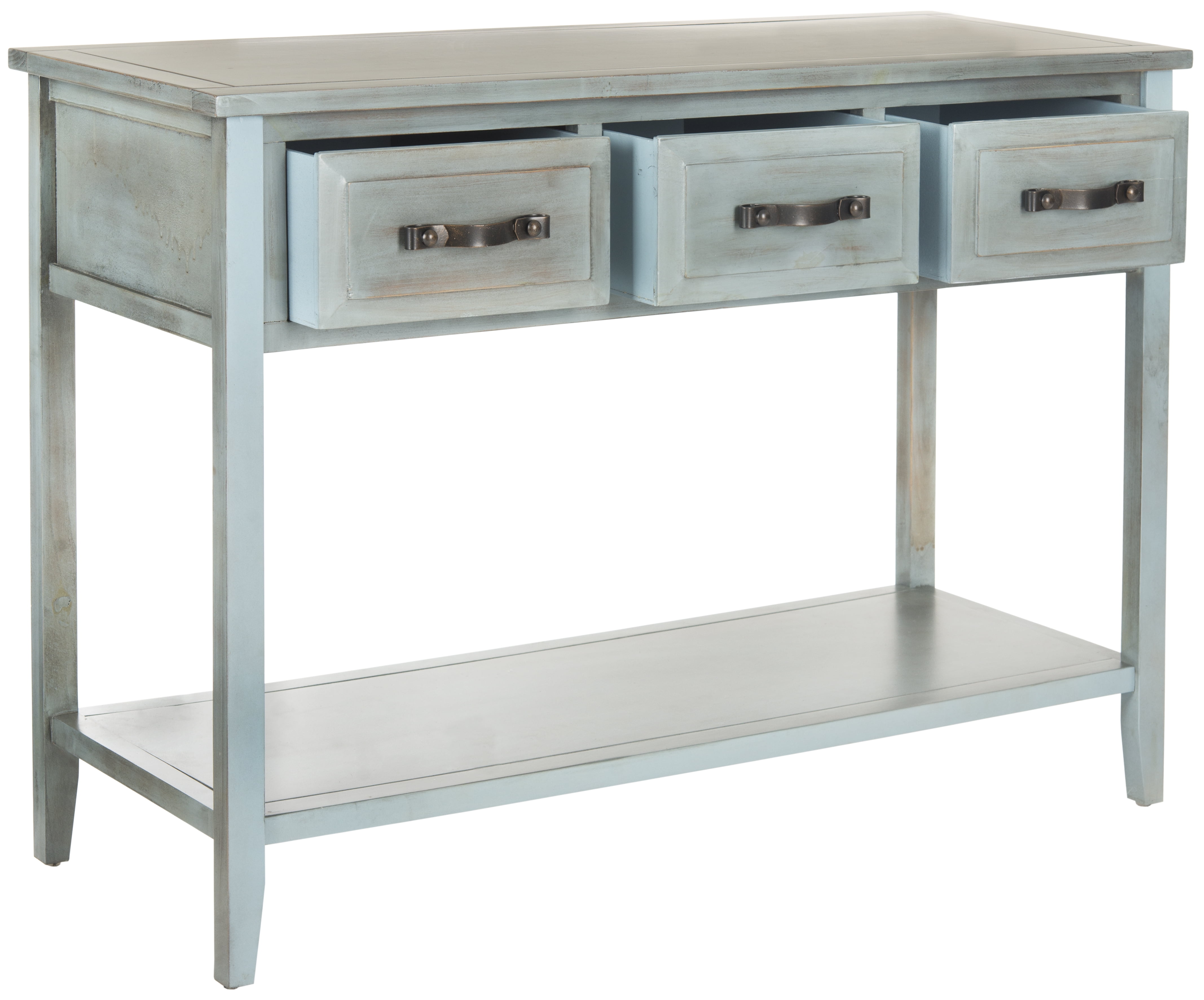 SAFAVIEH Aiden Contemporary Rustic Console Table w/ 3 Drawers, Barn Blue