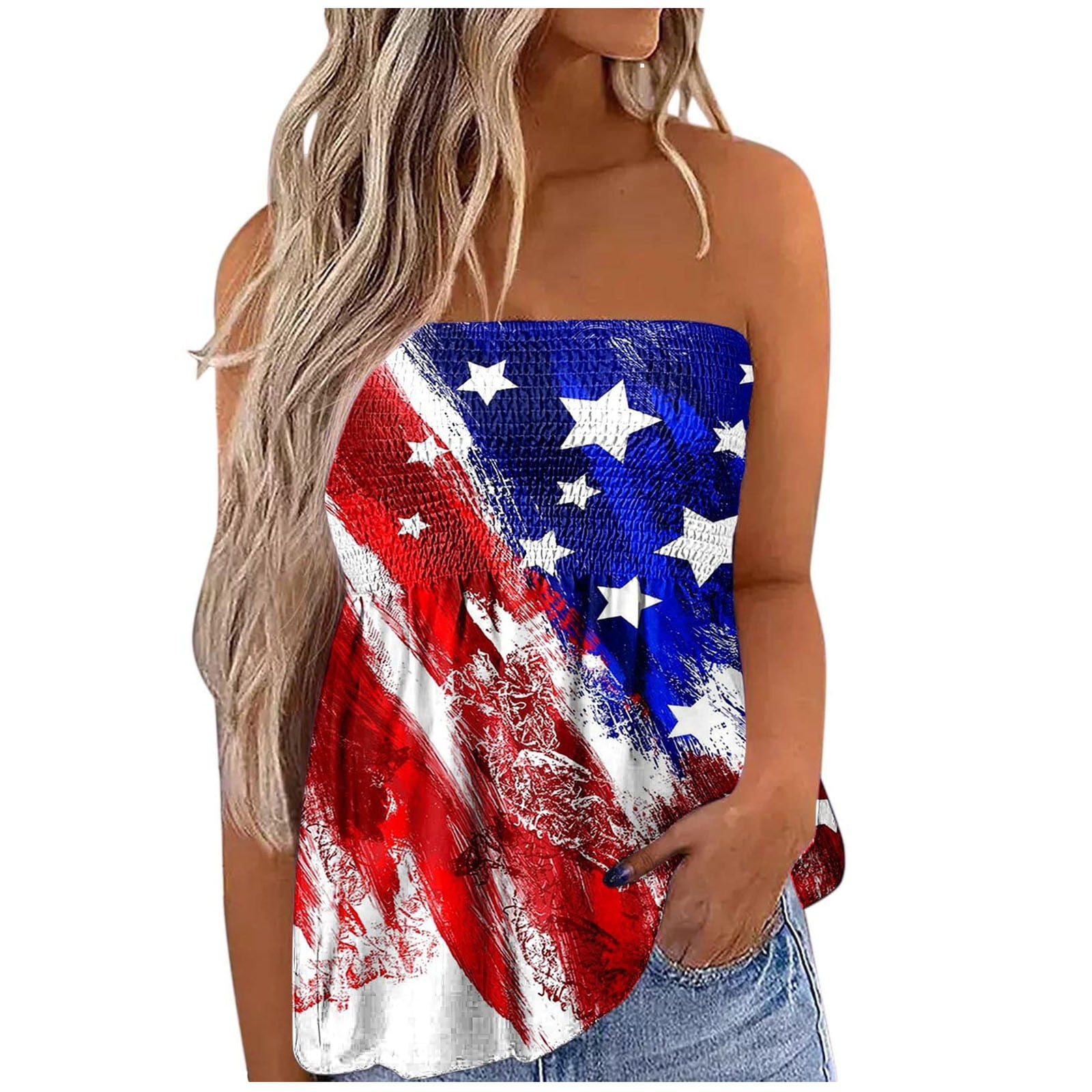 Floral Strapless Bandeau Tank for Women Sleeveless Stretchy Blouse ...