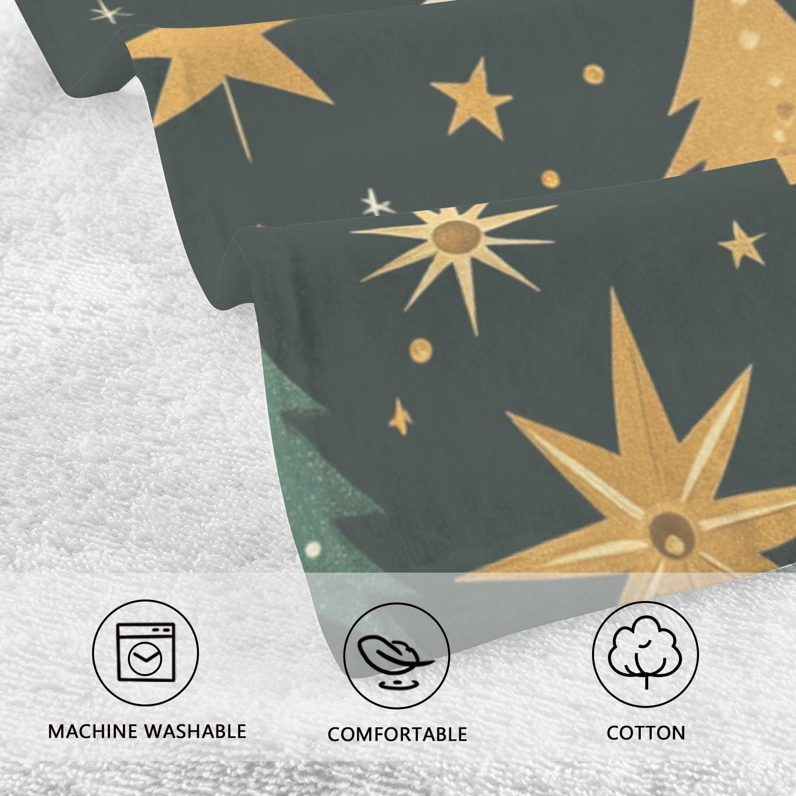Stars and Christmas Trees Hand Towels Cotton Bath Towels Large Face Towels Absorbent for Bathroom 2 Packs