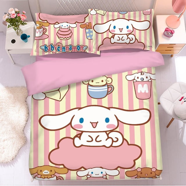 Sanrio Kawaii Anime Cinnamoroll Blanket 4-Piece Set Cute Cartoon Bed Sheet Quilt Set Bedding Lovely Toys for Girls Boys qym unisex