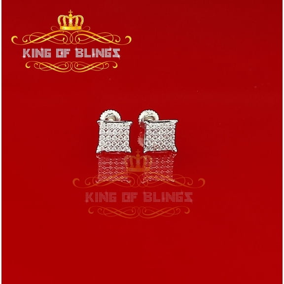King of Bling's Elegant White 925 Silver Screw Back 0.50ct Cubic Zirconia Square Women Earrings