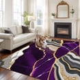 thumbnail image 3 of Area Rug for Living Room, Purple Marble Non-Slip Indoor Large Carpet for Bedroom/Dining Room, Grey Gold Texture Vintage Farmhouse Art Washable Low-Profile Rectangle Floor Runner Rugs - 5 x 7 Ft, 3 of 9