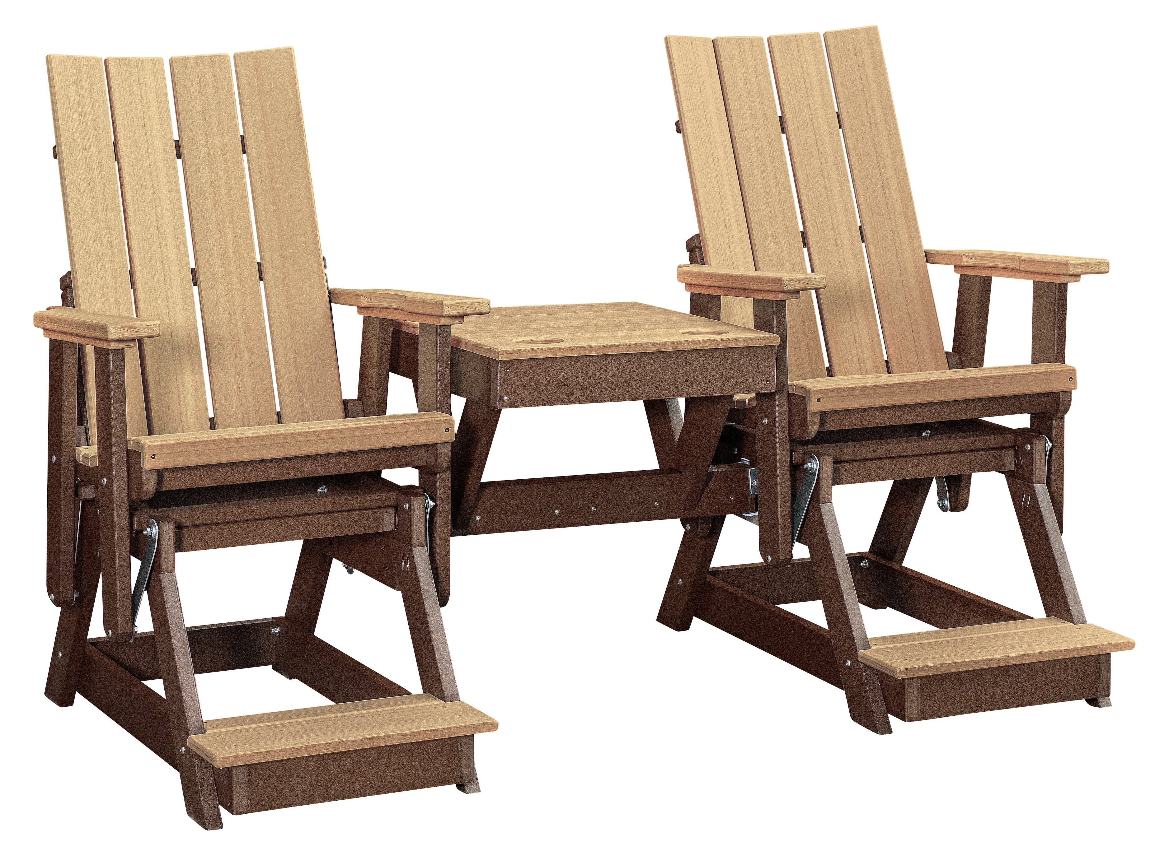 American Furniture Classics Model 416WWTB-K Brandon Double Balcony Height Glider with Center Table in Weatherwood on a Tudor Brown Base
