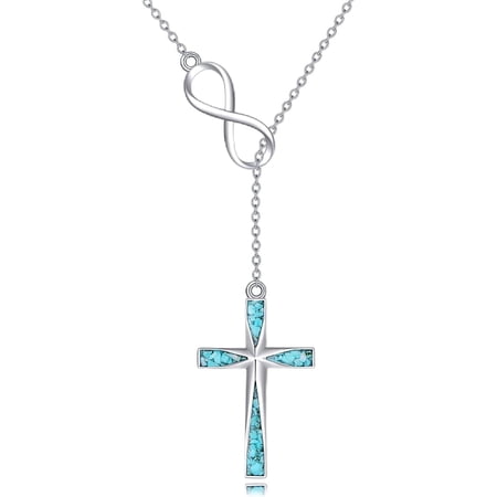 XATENJE Turquoise Cross Necklaces 925 Sterling Silver Infinity Cross Necklace Infinity Jewelry Gifts for Women