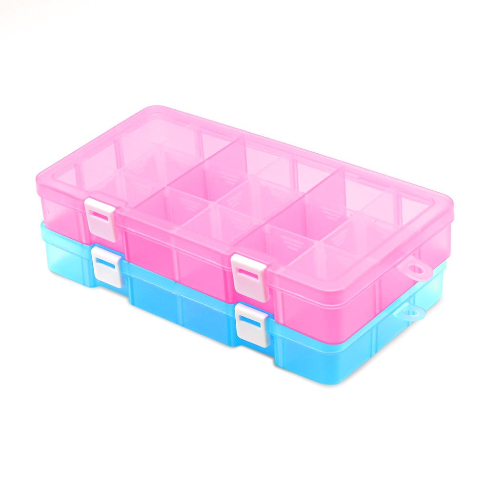 DUONER Plastic Bead Storage Organizer Box Divided Grids 18 Compartments  Small Plastic Craft Storage Box with Compartments Bead Containers for  Storage Jewelry Thread Earring Plastic Box, Pink x 2 