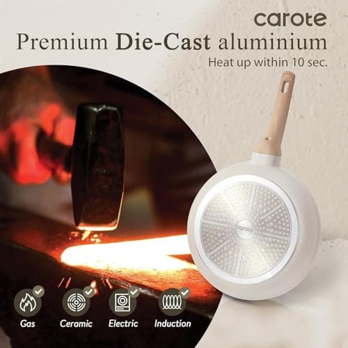 Non Stick Frying Pan Skillet, Omelet Pan, Healthy Non Toxic Granite Chef Pan, Induction Compatible Egg Frying Pan with Heat-Resistant Handle, PFOA-Free, Cream White, 12"