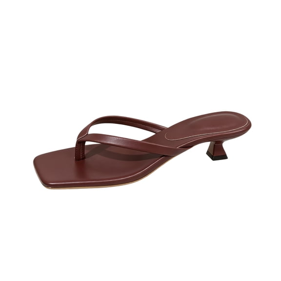 Square Toe Sandals For Women Kitten Heel Thong Sandals With Slip On Design For Summer Vacation Beach And Weekend Footwear