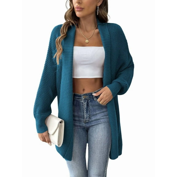 Women'S Fall Winter Solid Color Casual Oversized Long Sleeve Chunky Knit Cardigan Sweater Jacket  Blue One Size