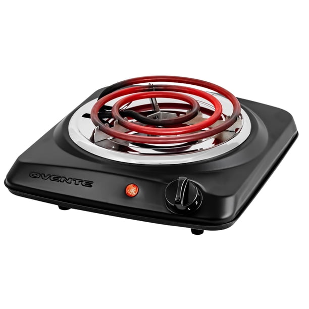 OVENTE Encimera eléctrica de un solo quemador de 1000 W con placa caliente de bobina de acero inoxidable de 6 pulgadas, luz indicadora de control de temperatura de 5 niveles, estufa de cocina compacta