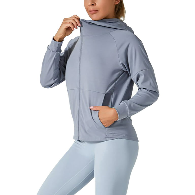 Glonme Women Track Jacket Solid Color Workout Top Long Sleeve Yoga