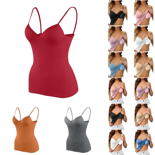 Gyexs Built in Shelf Bra Tank Tops for Women - Adjustable Spaghetti Strap Camisole Under Clothes #01 White Size XS