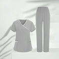 thumbnail image 2 of FAVIPT Women's Pockets Nurses Uniform 2pc V-Neck Short Sleeve Blouse Elastic Waist Casual Pants Scrubs Set Gray,XXL, 2 of 8