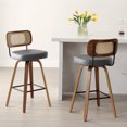 thumbnail image 2 of Foreate Swivel PU Bar Stools, Set of 1, 29" Bar Height Upholstered Leather with Rattan Back Wood Legs, Modern Chair Island Counter Stool for Kitchen, Gray, 2 of 11
