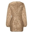 thumbnail image 5 of IROINNID Formal Dress for Women Wedding Guest Evening Party Formal Dress Solid s Comfy Long Sleeve V -Neck Sequin Out Slim Mini Dress,Gold, 5 of 6