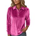 thumbnail image 3 of YOIAVAIOY Long Sleeve Polos for Women Velvet Lapel Collar Soft Tunic Tops Solid Casual Lightweight Comfy Pullovers Hot Pink M, 3 of 9
