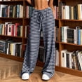 thumbnail image 6 of Womens Checkered Wide Leg Pants Flowy Drawstring Elastic Waist Palazzo Trousers Lightweight Casual Boho Pants with Pockets Navy, 6 of 8