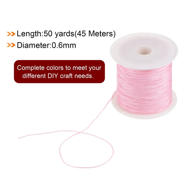 1 Roll Nylon Beading Thread Knotting Cord 0.6mm 50 Yards Braided Nylon  Crafting Satin String, Light Pink 