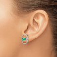 thumbnail image 3 of Solid 14k White Gold Double Circle Emerald/Diamond Post Earrings, 3 of 5