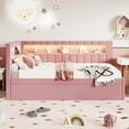 thumbnail image 3 of Bellemave Twin Size Daybed with Trundle and Storage Bookshelf, Upholstered Platform Bed Frame with USB Ports and LED Belt, Soft Corner Bed for Modern Bedroom Living Spaces(Pink）, 3 of 8