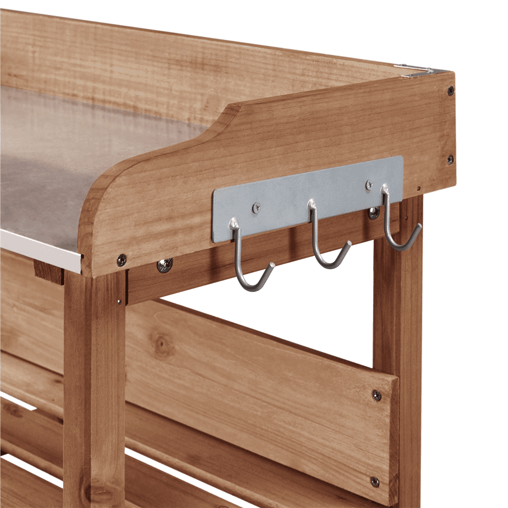 Renwick Outdoor Potting Bench Table with Storage Shelf, Brown