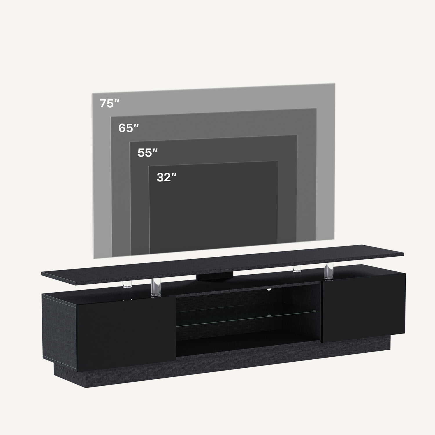 BaPiPro 70" LED Modern TV Stand for 65"-75" TVs, Entertainment Center TV Console with Music Sync LED for Living Room, Black