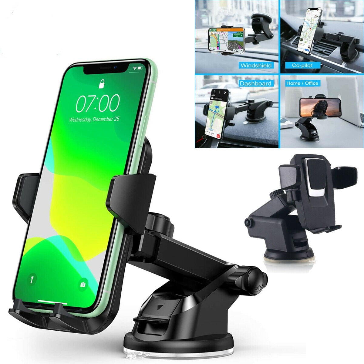 Andobil Car Phone Mount Easy Clamp, Double Locking Suction Cup Phone Holder for Car Dashboard Air Vent Windshield Cell Phone Car Mount Fit for iPhone 12 11 Pro SE XR XS Max 8 Plus Samsung S20 S21