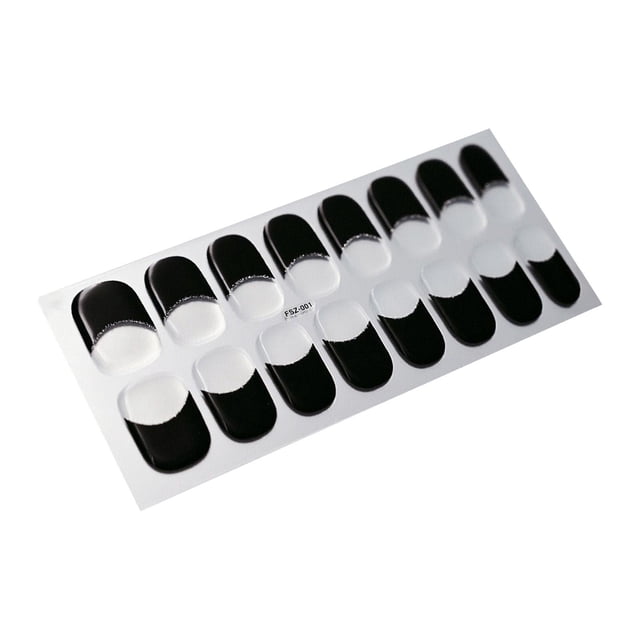 Tiras de Uñas de Gel Semicuradas, Envolturas Completas, Pegatinas de Esmalte de Uñas (16 Piezas), Calcomanías de Cubierta de Arte de Uñas de Negro