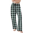 thumbnail image 5 of Women's Pajama Pants Lightweight Casual Comfy Palazzo Pants, Plaid Print Sleepwear Loungewear Bottoms with Pockets,Sky Blue,L, 5 of 6