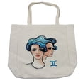 thumbnail image 1 of Zodiac Gemini Shopping Bag, Ink and Watercolor Art Young Women Portraits of Air Sign, Eco-Friendly Reusable Bag for Groceries Beach and More, 15.5" X 14.5", Cream, by Ambesonne, 1 of 2