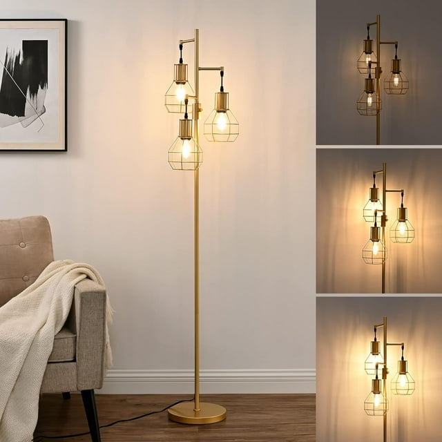Dimmable Farmhouse Floor Lamp Industrial Standing Lamp for Living Room LED Edison Bulbs Included Corner Rustic Tall Tree Reading Lamps Home Decor for Bedroom Office