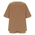 thumbnail image 6 of Riecok Linen Sets for Women Plus Size Crewneck 3/4 Sleeve Button Tops and Shorts Solid Casual Loose 2 Piece Outfit, 6 of 8