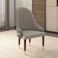 thumbnail image 2 of LeisureMod Dining Chair, Kitchen Room Chairs Upholstered Leather Seat and Elegant Ripple Back Design with Rubberwood Frame and Legs with Gold Accents Modern Armchair Elara Collection, Grey, 2 of 11